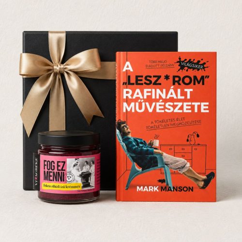 Nyugi fog ez menni ajándékcsomag Mark Manson könyvvel és fekete ribizlis krémmézzel