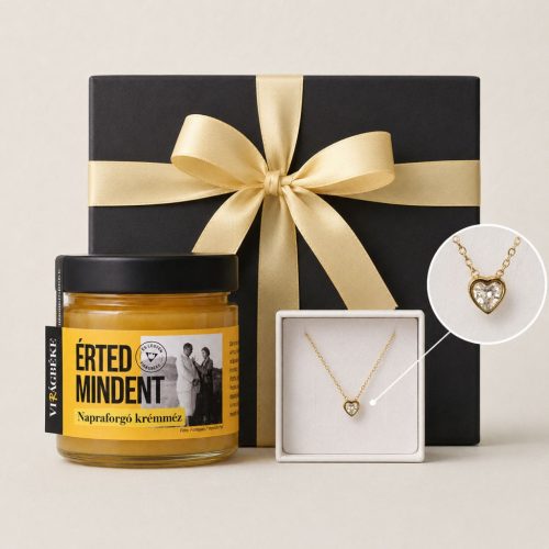 Érted mindent ajándékcsomag köves szív nyaklánccal és napraforgó krémmézzel