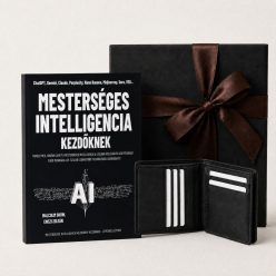 Mesterséges intelligencia könyv pénztárcával ajándékcsomag AI iránt érdeklődőknek és fekete James Hawk slim bőrpénztárcával