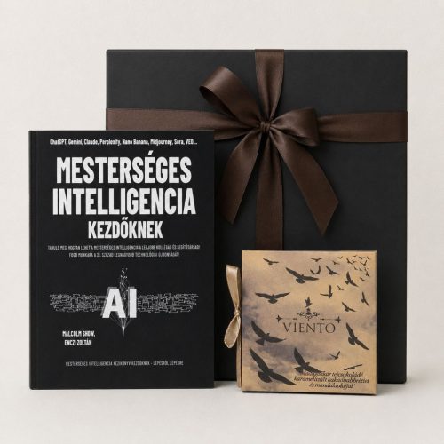 Mesterséges intelligencia könyv prémium csokival ajándékcsomag AI iránt érdeklődőknek és madagaszkári kézműves tejcsokoládéval