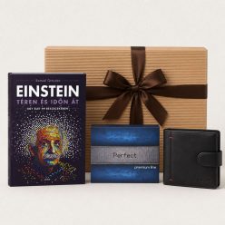 Einstein téren és időn át ajándékcsomag könyvvel és fekete Perfect marhabőr pénztárcával