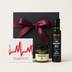 Hálám jeléül prémium ajándékcsomag EKG-mintás szív formacukorral, vargányás pestóval és fehér szarvasgombás olajjal