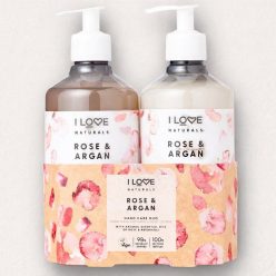 I LOVE NATURALS Rózsa és Argán kézápoló duó folyékony szappan és testápoló csomagban