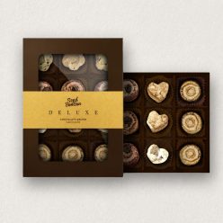 12 darabos, csokoládé praliné formájú ültethető magbonbon válogatás zöldfűszer magokkal.