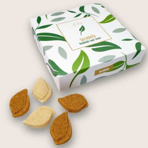 Sucrobello tealevél formájú kézműves nádcukor 24 darabos csomagolásban teázáshoz