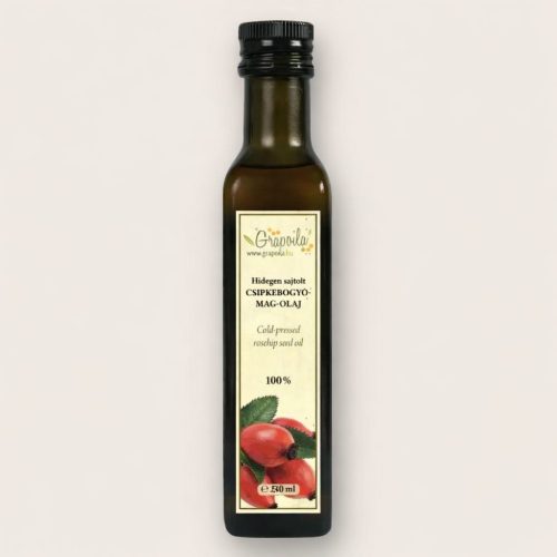 Grapoila hidegen sajtolt csipkebogyómag-olaj 250 ml-es sötét üvegben