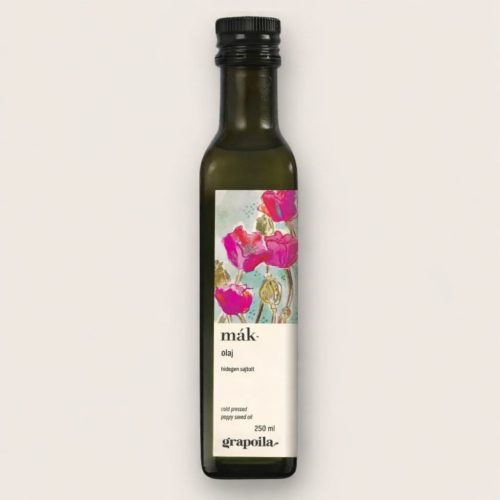 Grapoila hidegen sajtolt mákolaj 250 ml-es sötét üvegben, csontritkulás megelőzésére és gourmet ételekhez