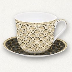 Karakteres egyiptomi mintás porcelán reggelizőcsésze és alátét 400 ml-es méretben, díszdobozban.