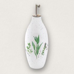 Herbárium mintás porcelán olajkiöntő fém adagolófejjel, 300 ml-es kapacitással.