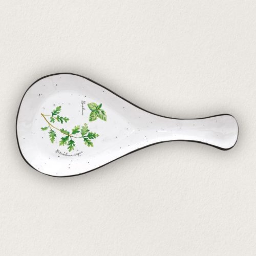 Porcelán fakanáltartó petrezselyem és bazsalikom mintával, 26x12 cm-es méretben.