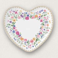 Mon Amour virágmintás porcelán szívtálca arany szegéllyel és díszdobozzal.