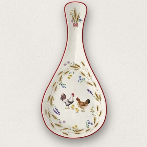 Tyúkos és kakasos mintájú porcelán fakanáltartó díszdobozban, 26 cm-es méretben.