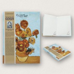 Van Gogh Napraforgók mintás keményfedeles vonalas notesz és belső oldalai.